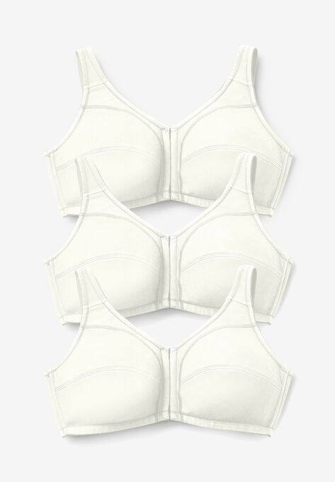3-Pack Front-Close Cotton Wireless Bra, WHITE PACK, hi-res image number null