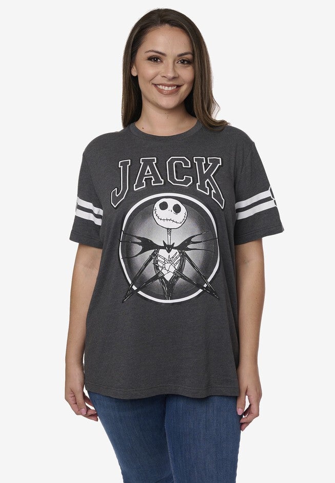 Jack Skellington Striped Short Sleeve T-Shirt , CHARCOAL, hi-res image number null