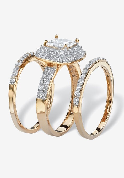 Cubic Zirconia Princess-Cut Bridal Ring Set in Gold over Silver, , on-hover image number null