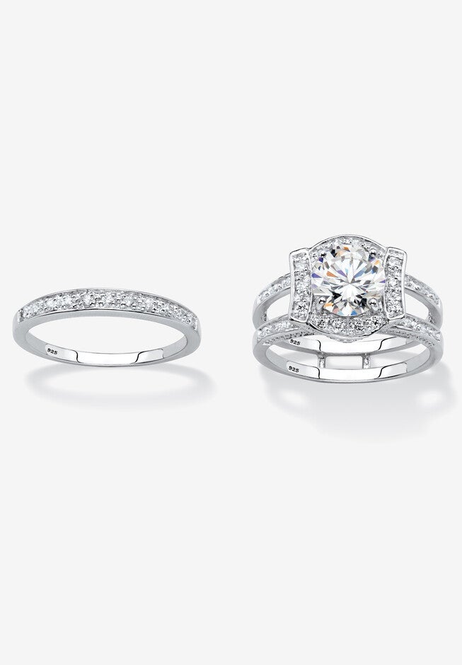 Cubic Zirconia Round Bridal Ring Set in Platinum over Sterling Silver, , alternate image number 3