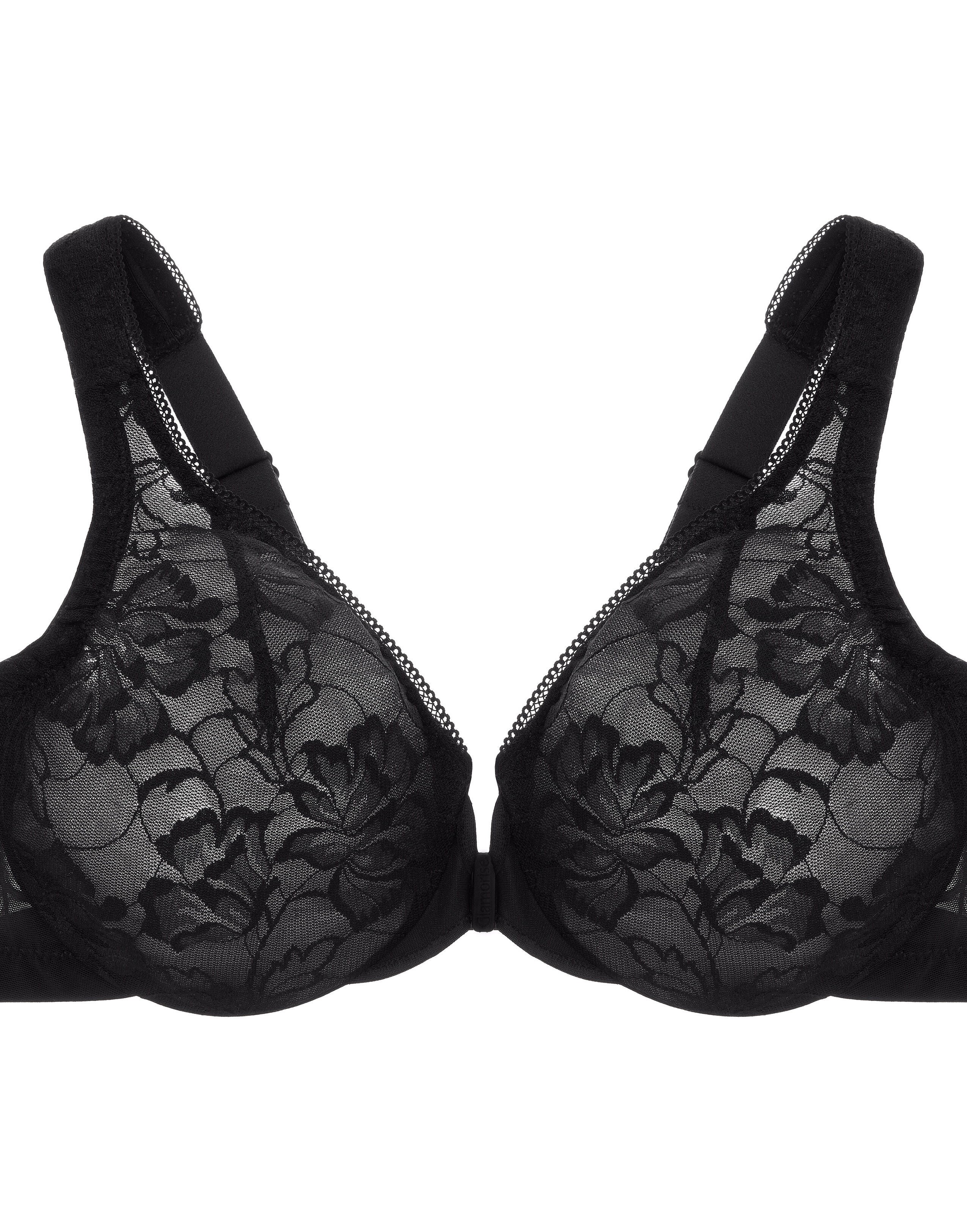 Glamorise Lacey T-Back Front-Closure WonderWire Underwire  Bra 9246 (Women&#39;s & Women&#39;s Plus), SOLID BLACK, alternate image number 3