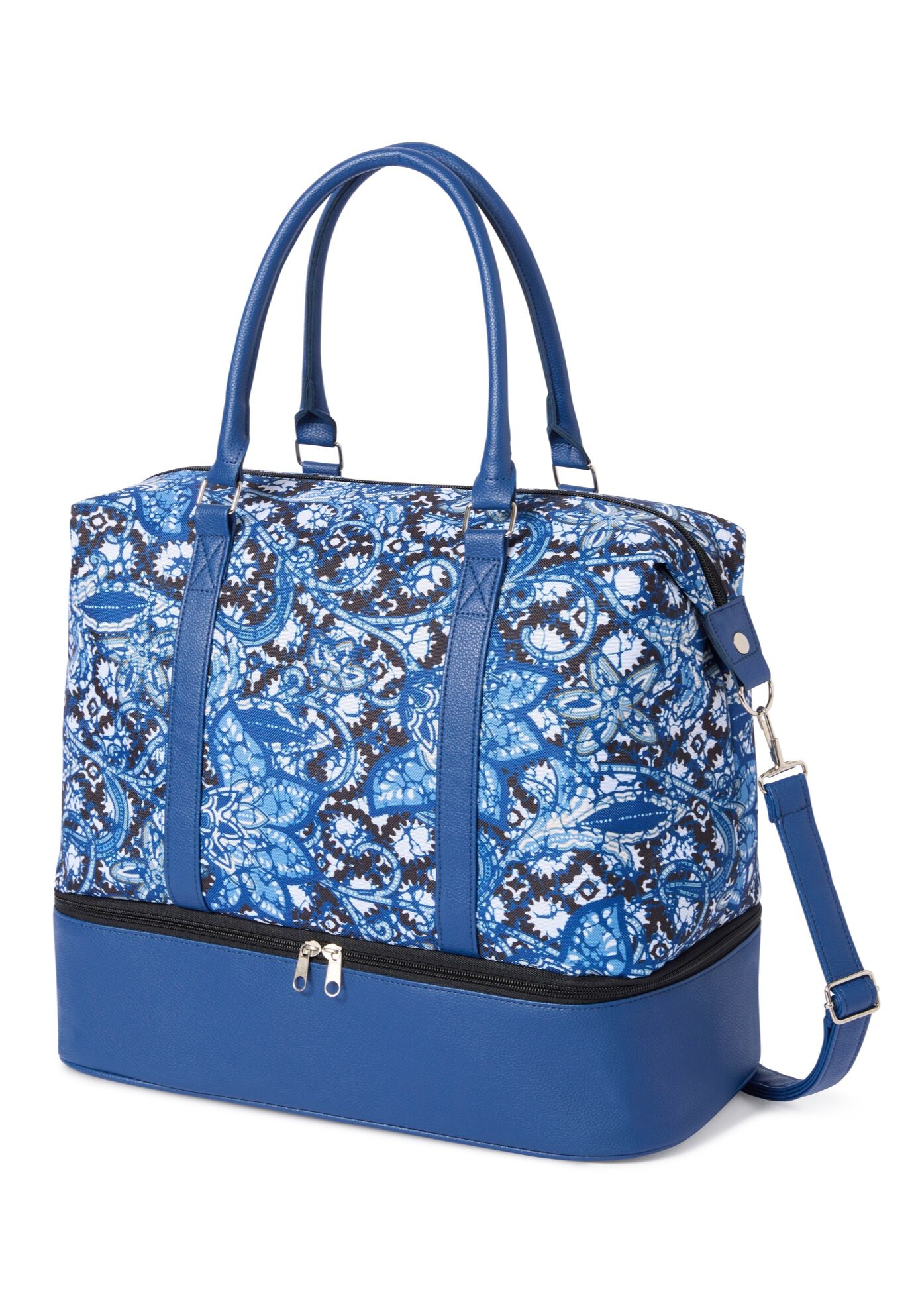 Large Tote With Shoe Compartment, BLACK BLUE BATIK, alternate image number 2