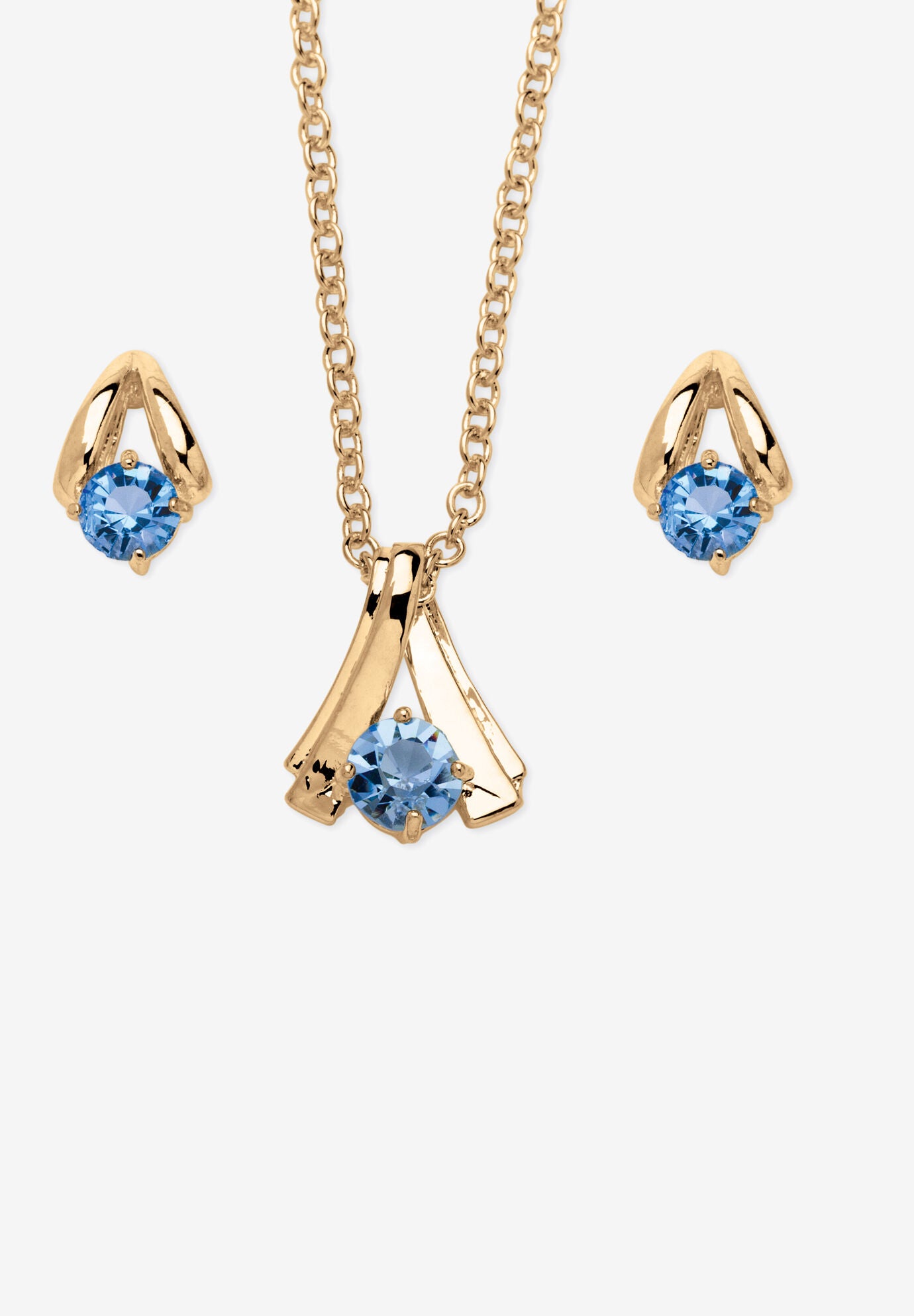 Simulated Birthstone Solitaire Pendant and Earring Set with FREE Gift in Goldtone, Boxed, MARCH, hi-res image number 0