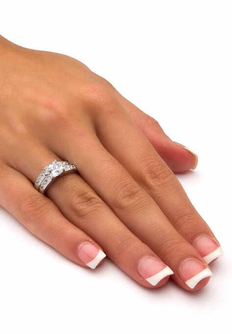 Platinum over Silver Princess Cut Cubic Zirconia Bridal Ring Set, , alternate image number null