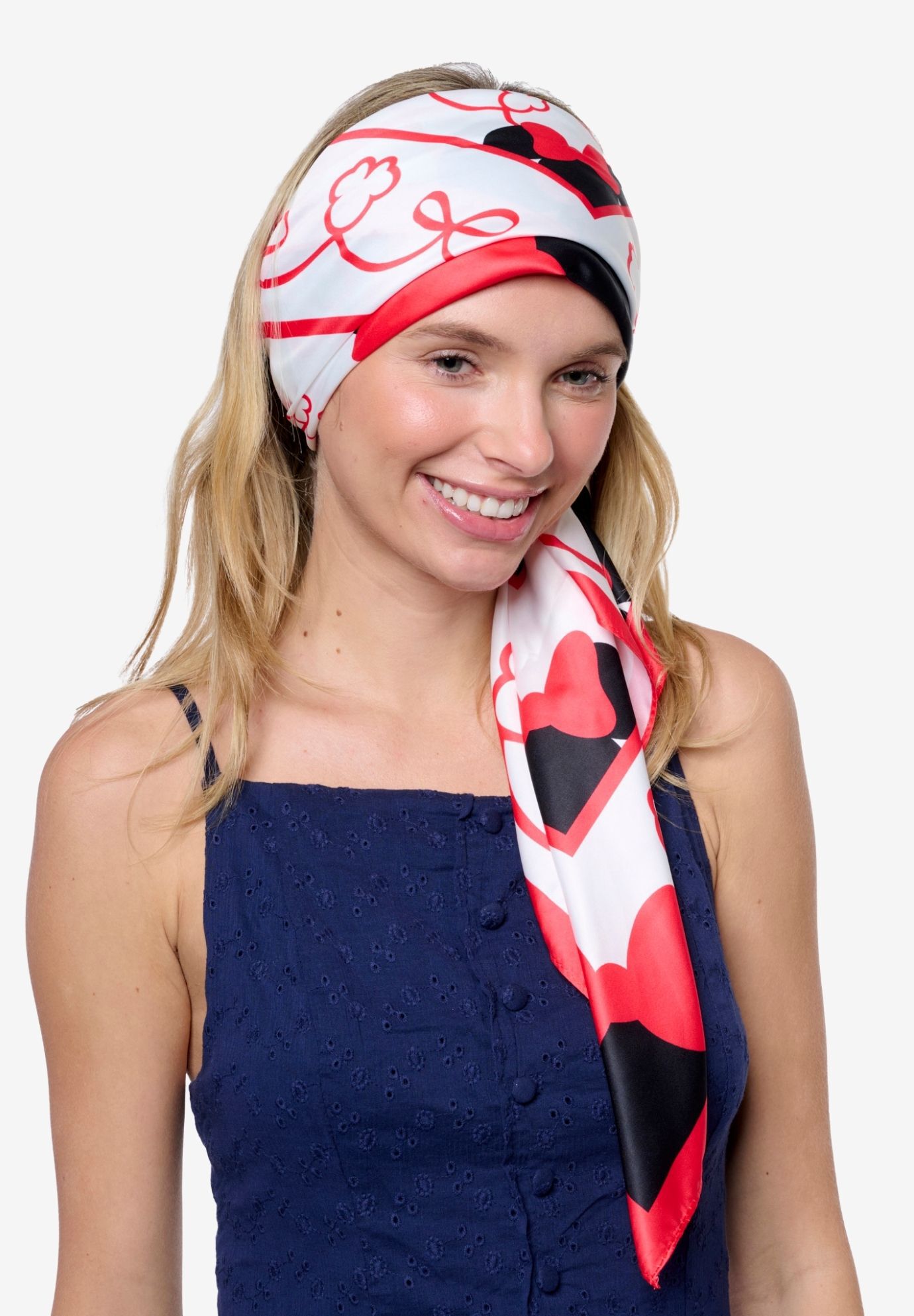 Disney Minnie Mouse 35 inches x 35 inches Red Bow Silky Square Scarf Neck Scarf Head Wrap, RED, alternate image number 3