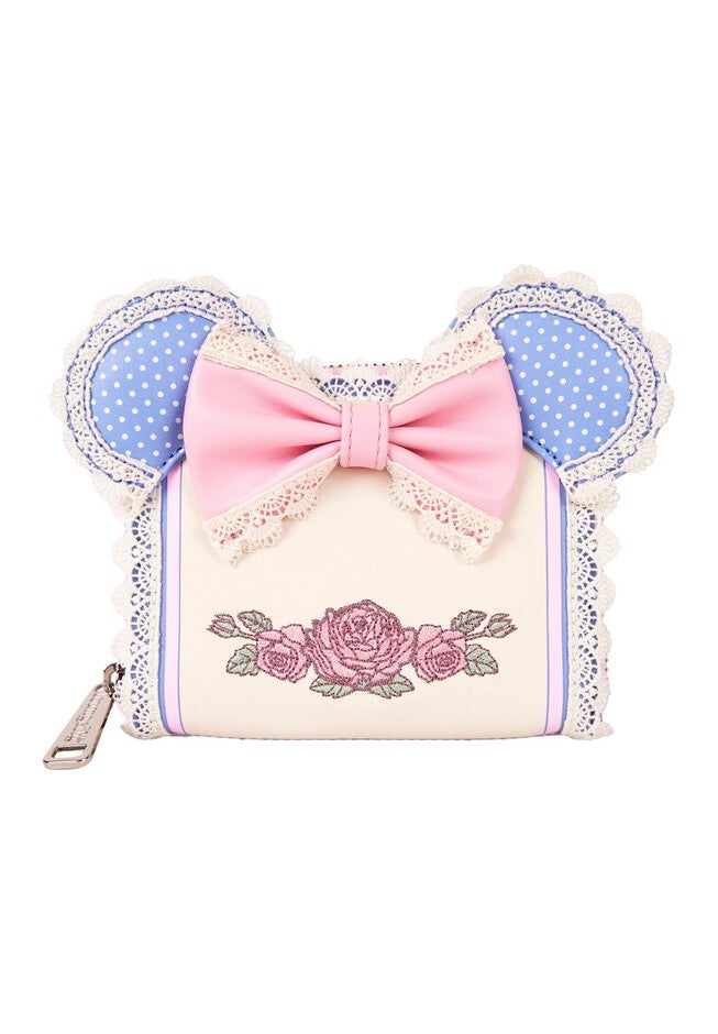 Loungefly x Disney Minnie Mouse Floral and Lace Zip Around Wallet, BLUE, hi-res image number null