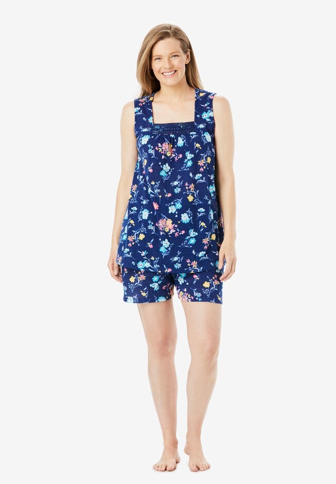 Whisperweight Gauze Shorty PJ Set , EVENING BLUE FLORAL, hi-res image number null