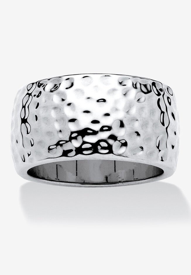 Hammered Silvertone Wide Band Ring (10mm), SILVER, hi-res image number null