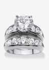 Silvertone Round Cubic Zirconia 2-Piece Channel Set Bridal Ring Set, SILVER, hi-res image number null