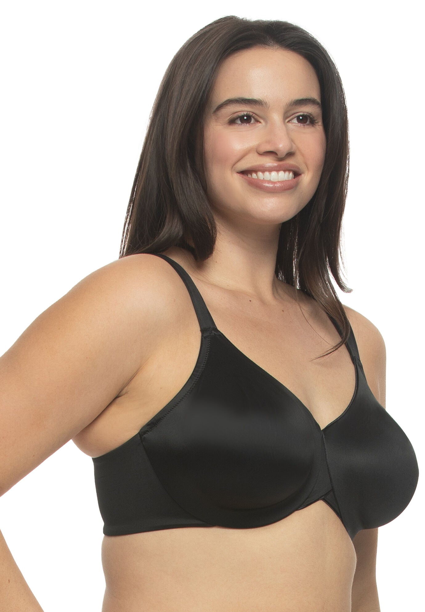Stellar Smooth Satin Unlined Underwire Bra, BLACK BLK, alternate image number 2