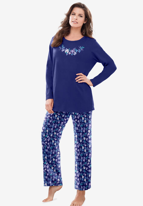 Long Sleeve Knit PJ Set, EVENING BLUE FLOWERS, hi-res image number null