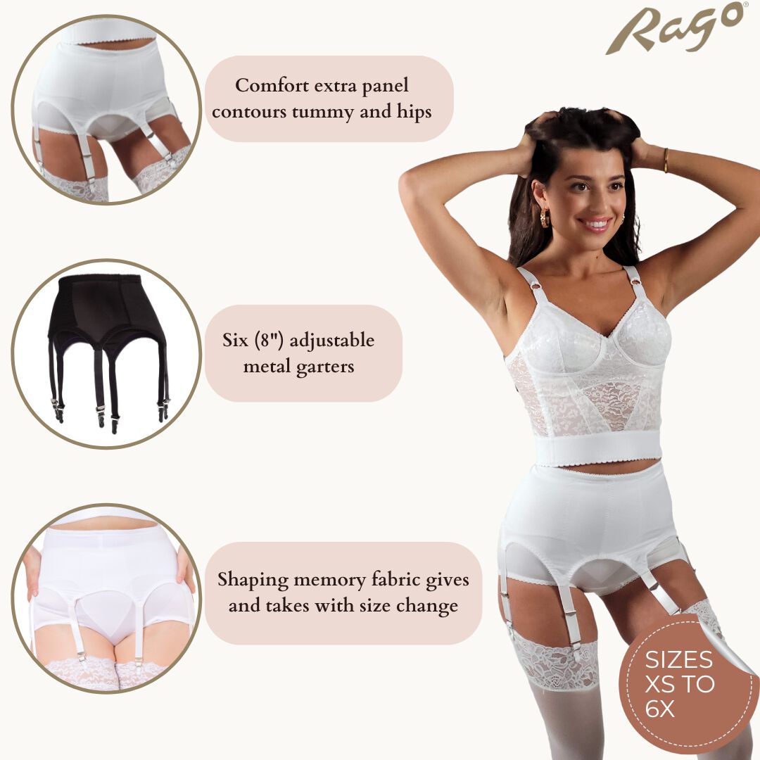 Rago Moderate Shaping & Tummy Control High-Waist Garter Belt With Six Metal Garters, WHITE, alternate image number 3