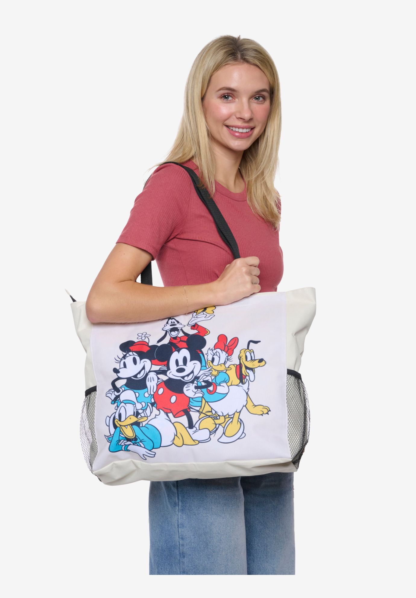 Disney Mickey & Friends Women's Zippered Beach Travel Tote with Bottle Pockets, WHITE, alternate image number 2