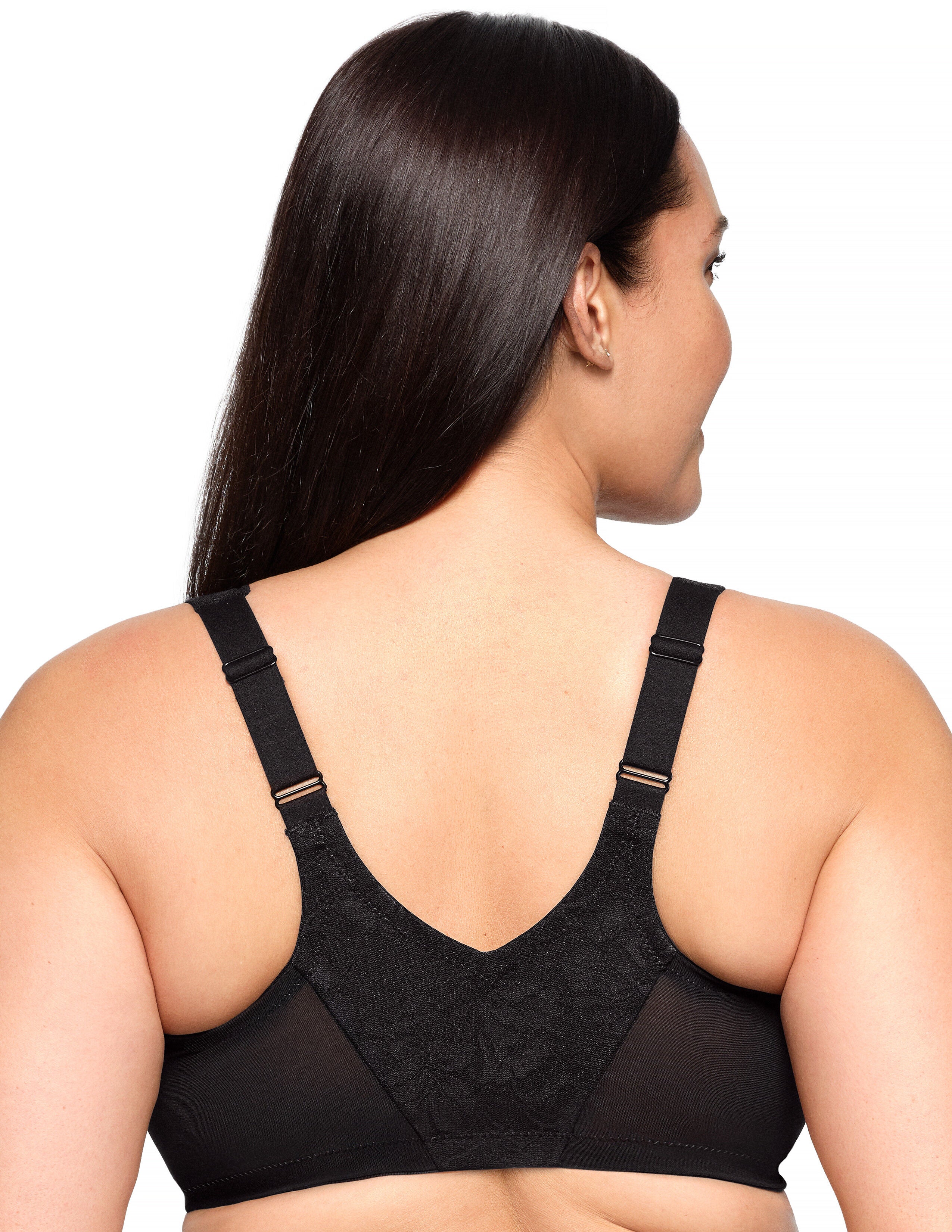 Glamorise Lacey T-Back Front-Closure WonderWire Underwire  Bra 9246 (Women&#39;s & Women&#39;s Plus), SOLID BLACK, on-hover image number 1