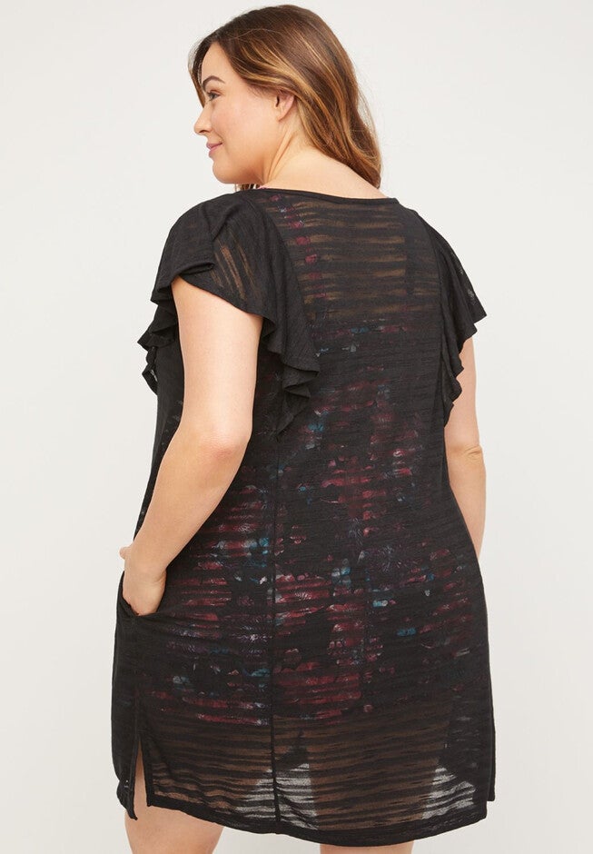 Shadow Stripe Ruffle Swim Cover Up, , on-hover image number 1