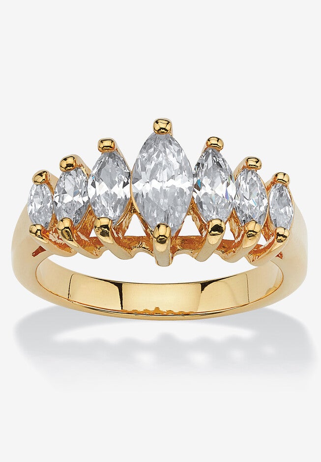 Gold-Plated Marquise Cut Engagement Anniversary Ring Cubic Zirconia, CUBIC ZIRCONIA, hi-res image number null