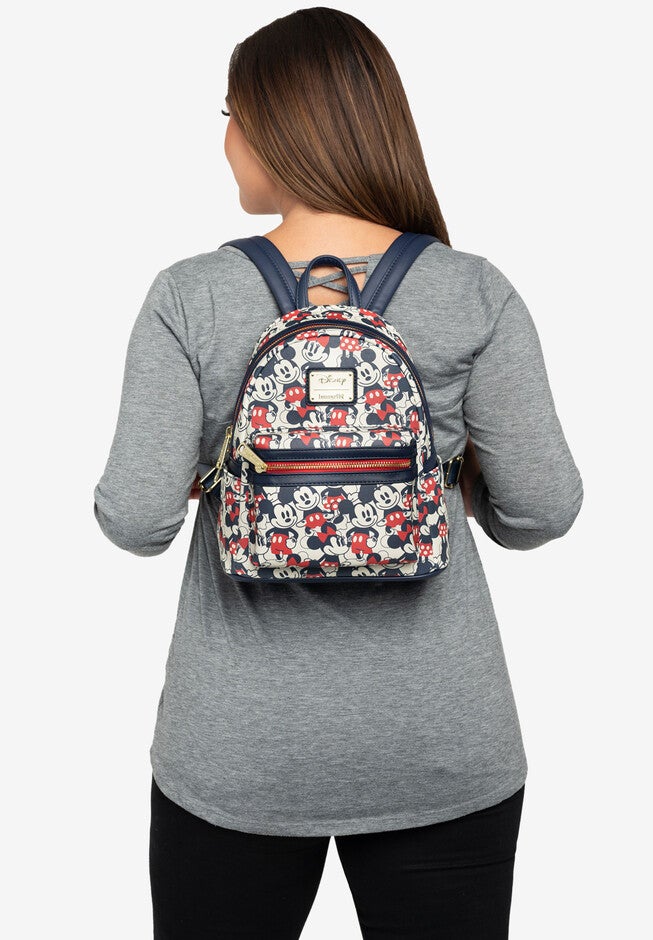 Loungefly x Disney Mickey & Minnie Mini Backpack Handbag All-Over Print Navy, , alternate image number 3
