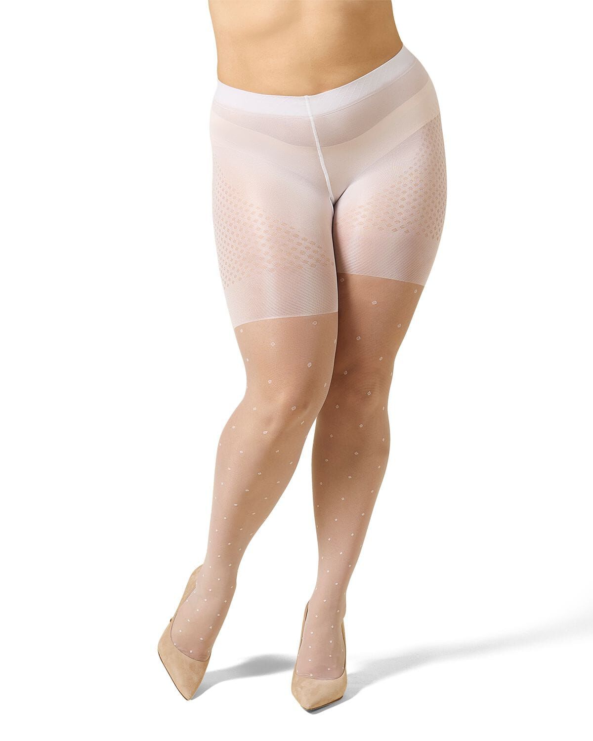 Women's Elegance Sheer Allover Dot Control Top Pantyhose, BIANCO, alternate image number 3