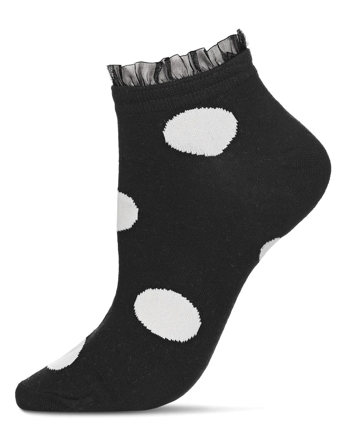 Women's Ruffle Polka Dot Cotton Blend Low-Cut Socks, BLACK, hi-res image number 0
