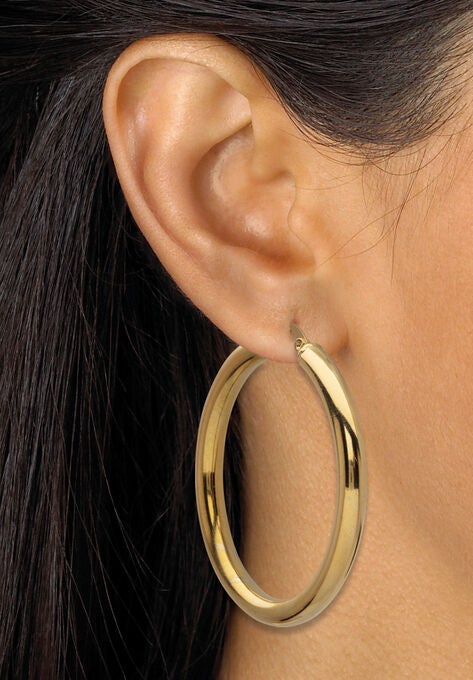 Tri Tone Gold Ion Plated Stainless Hoop & Cz Stud Earring Set (50Mm) (4 Cttw) Jewelry, , alternate image number null