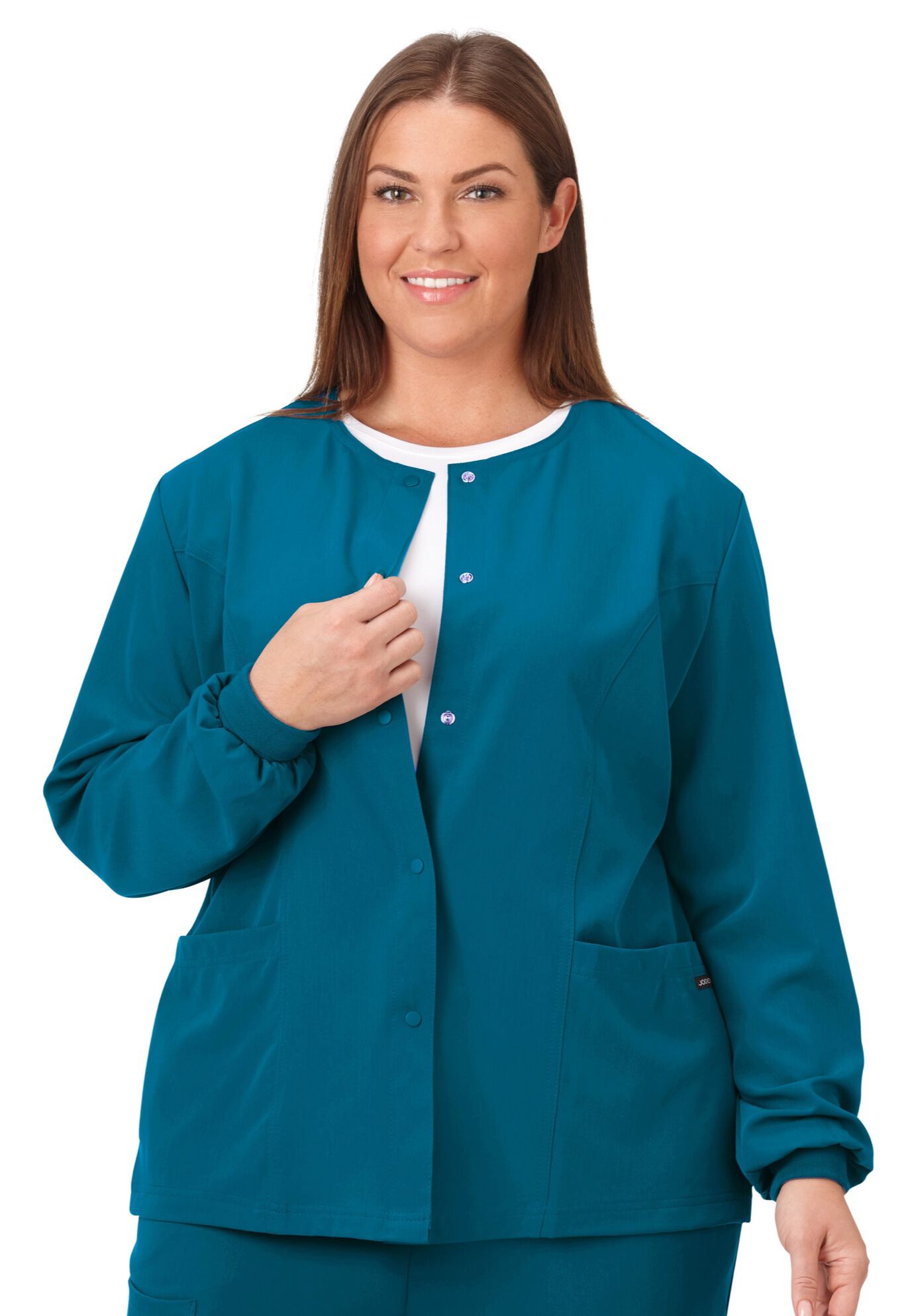 Jockey Scrubs Women&#39;s Snap to it Warm-Up Jacket, CARIBBEAN, hi-res image number 0