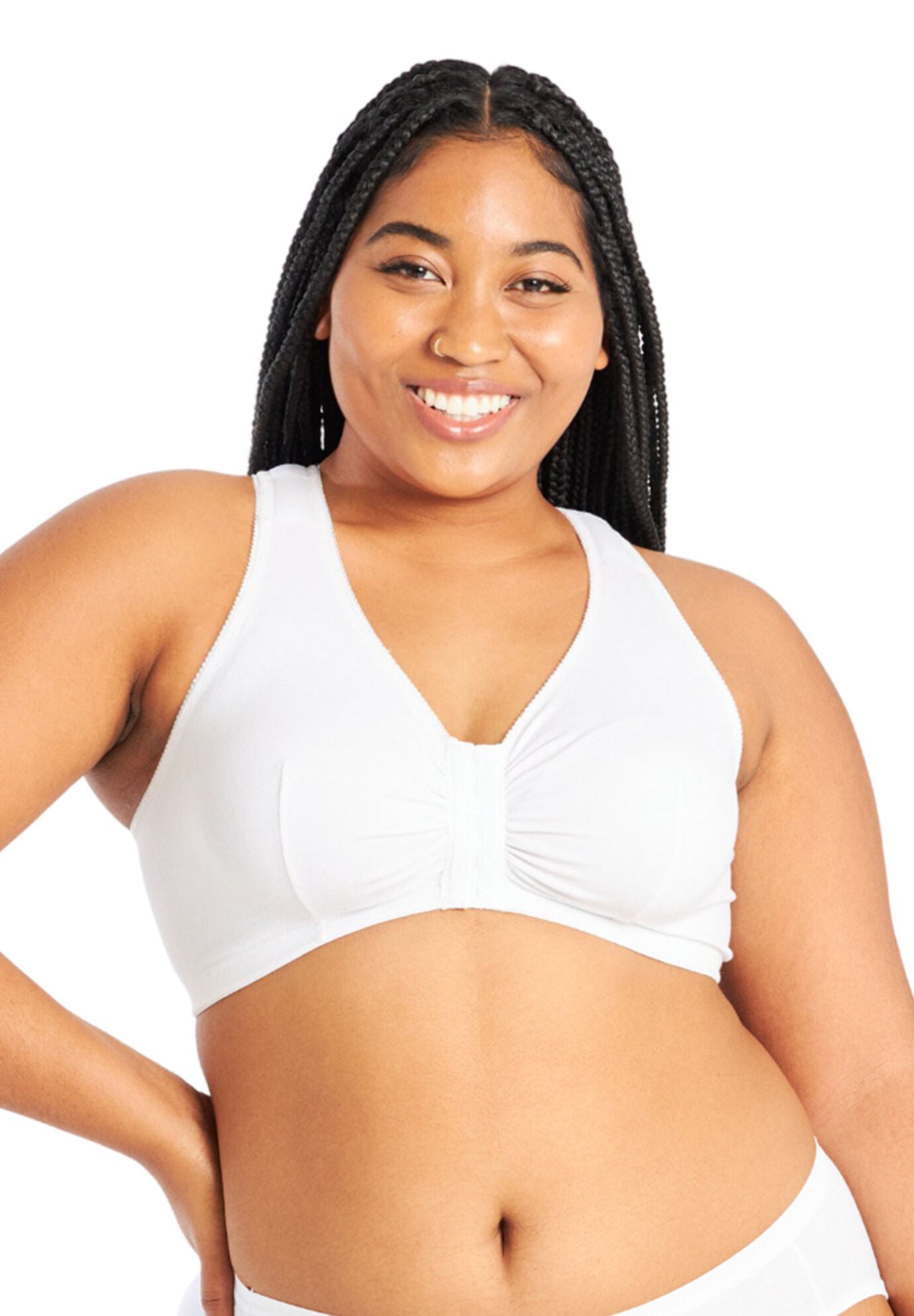 The Indy - Cotton Front-Closure Lace Racerback Bra, WHITE, hi-res image number 0