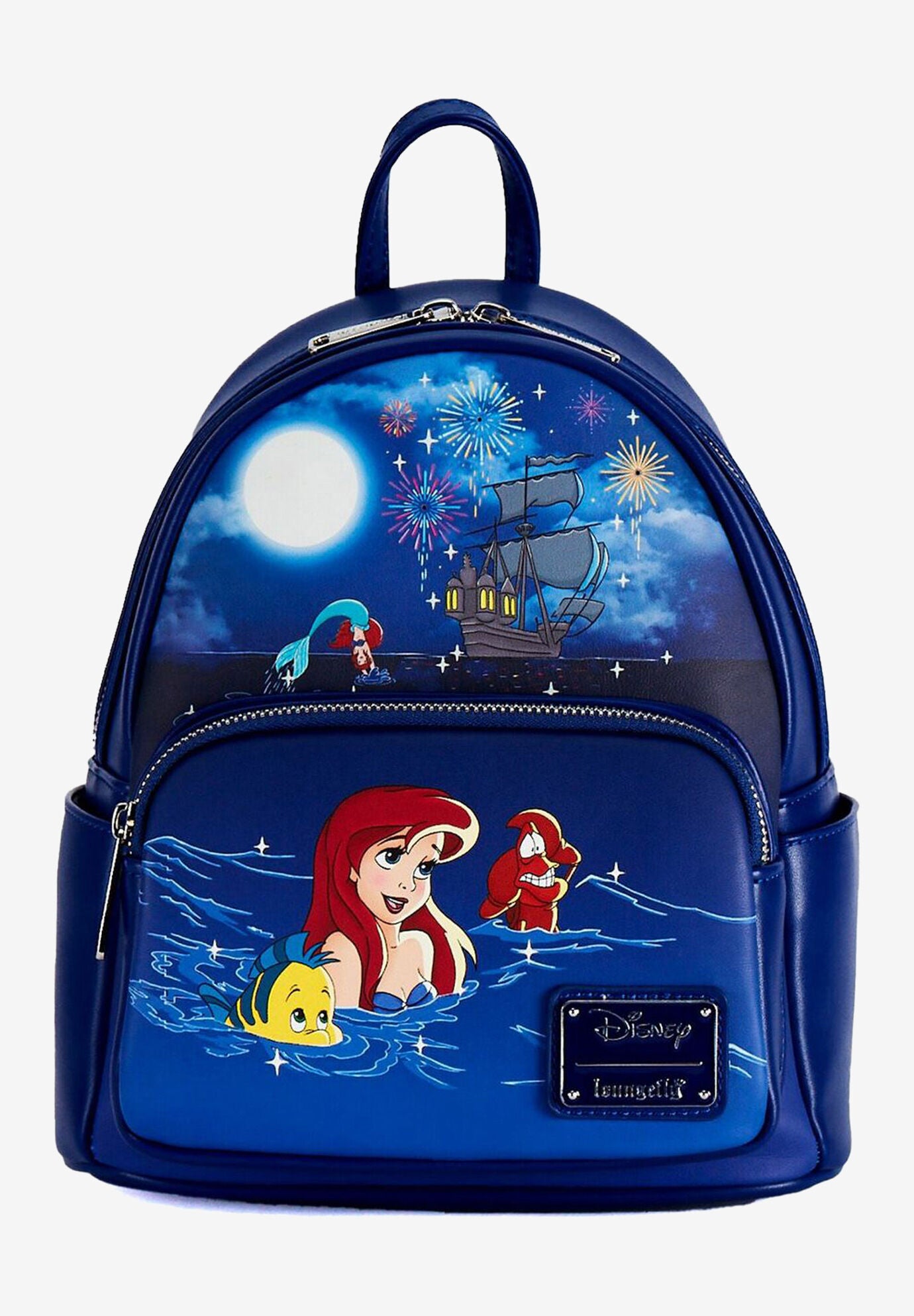 Loungefly X Disney Little Mermaid Ariel Mini Backpack Handbag Fireworks Navy, BLUE, hi-res image number 0