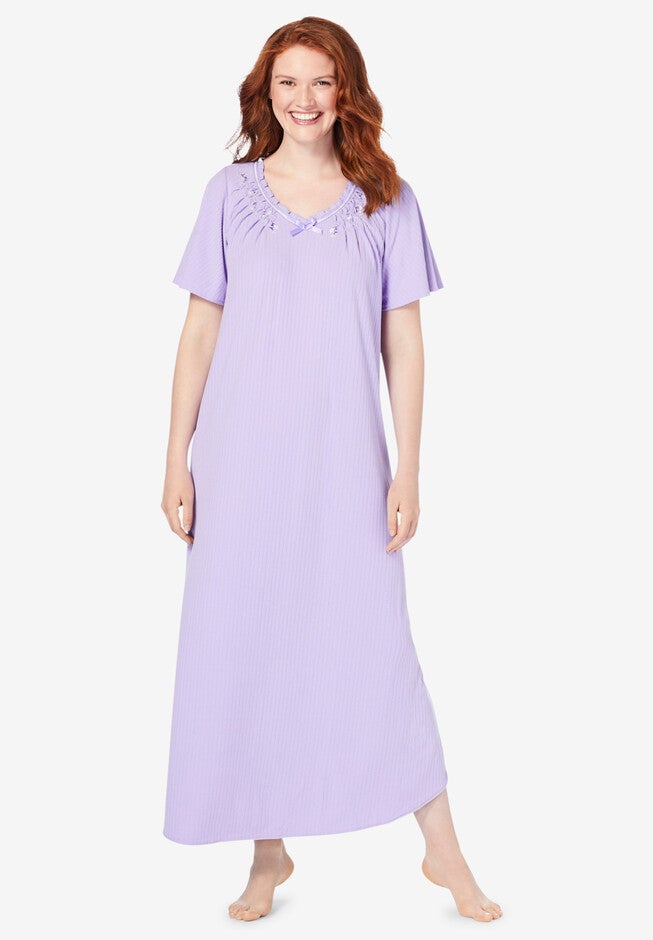 Rib Knit Long Nightgown, SOFT IRIS, hi-res image number 0