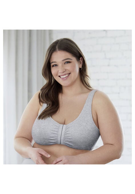 Bestform 5006014 Comfortable Unlined Wireless Cotton Stretch Sports Bra With Front Closure, , on-hover image number null