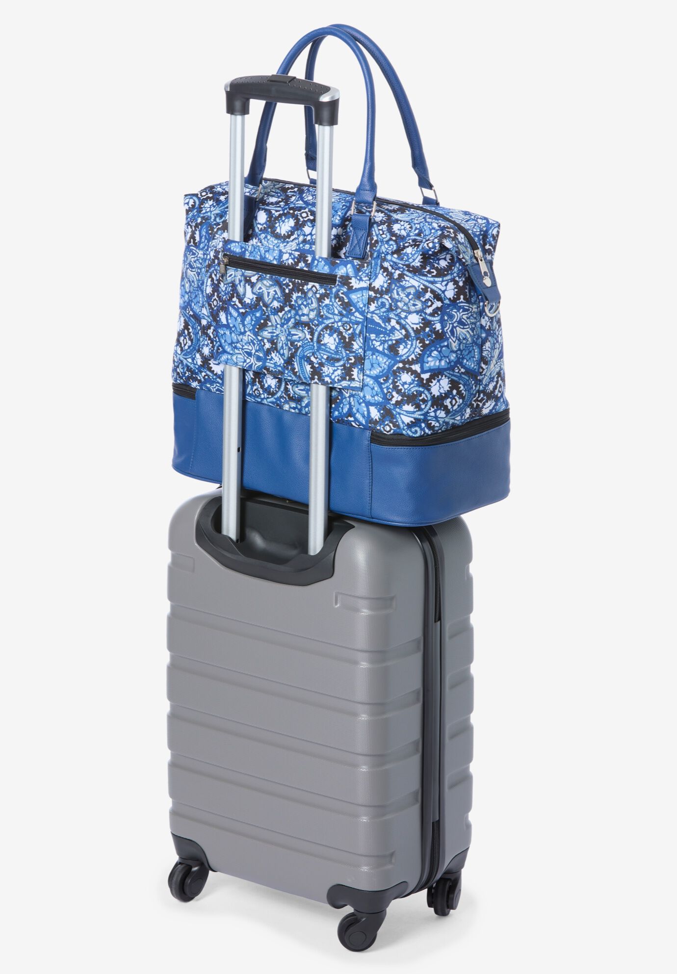 Large Tote With Shoe Compartment, BLACK BLUE BATIK, alternate image number 3