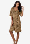 Short French Terry Zip-Front Robe, CLASSIC LEOPARD, hi-res image number null