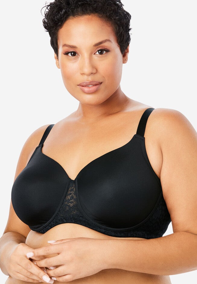 Full Coverage Lace-Trim Underwire T-Shirt Bra , BLACK, hi-res image number 0