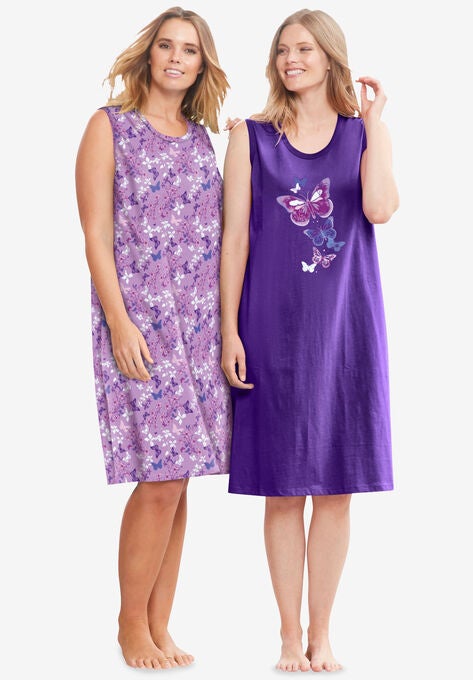 2-Pack Sleeveless Sleepshirt , PLUM BURST FLORAL BUTTERFLY, hi-res image number null