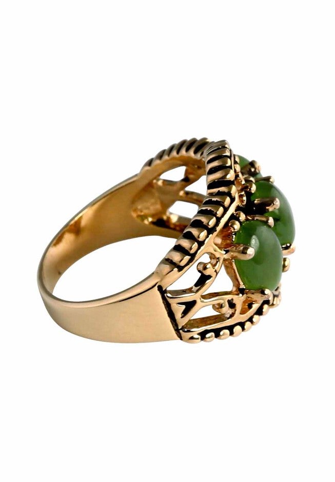 Yellow Gold-Plated Antiqued Genuine Green Jade Ring, , on-hover image number 1