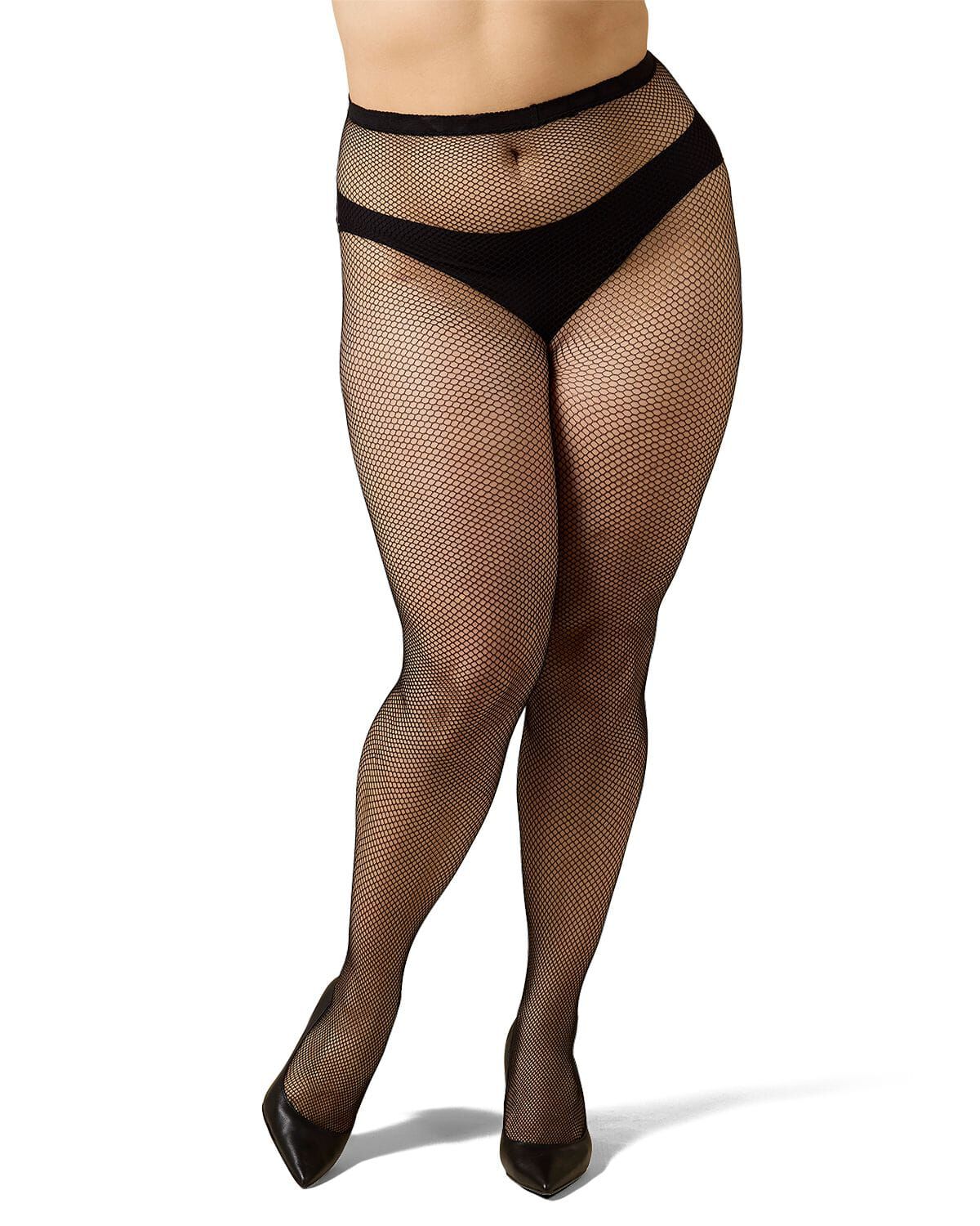 Plus Size Curvy Fishnet Tights, BLACK, hi-res image number 0