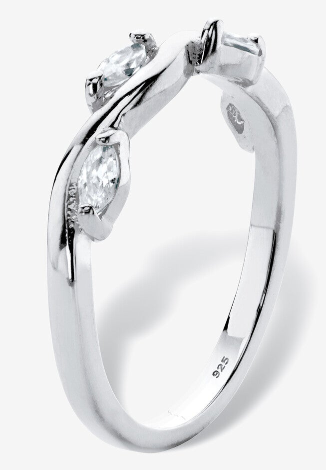 Sterling Silver Cubic Zirconia Marquise Vine Ring, , on-hover image number null