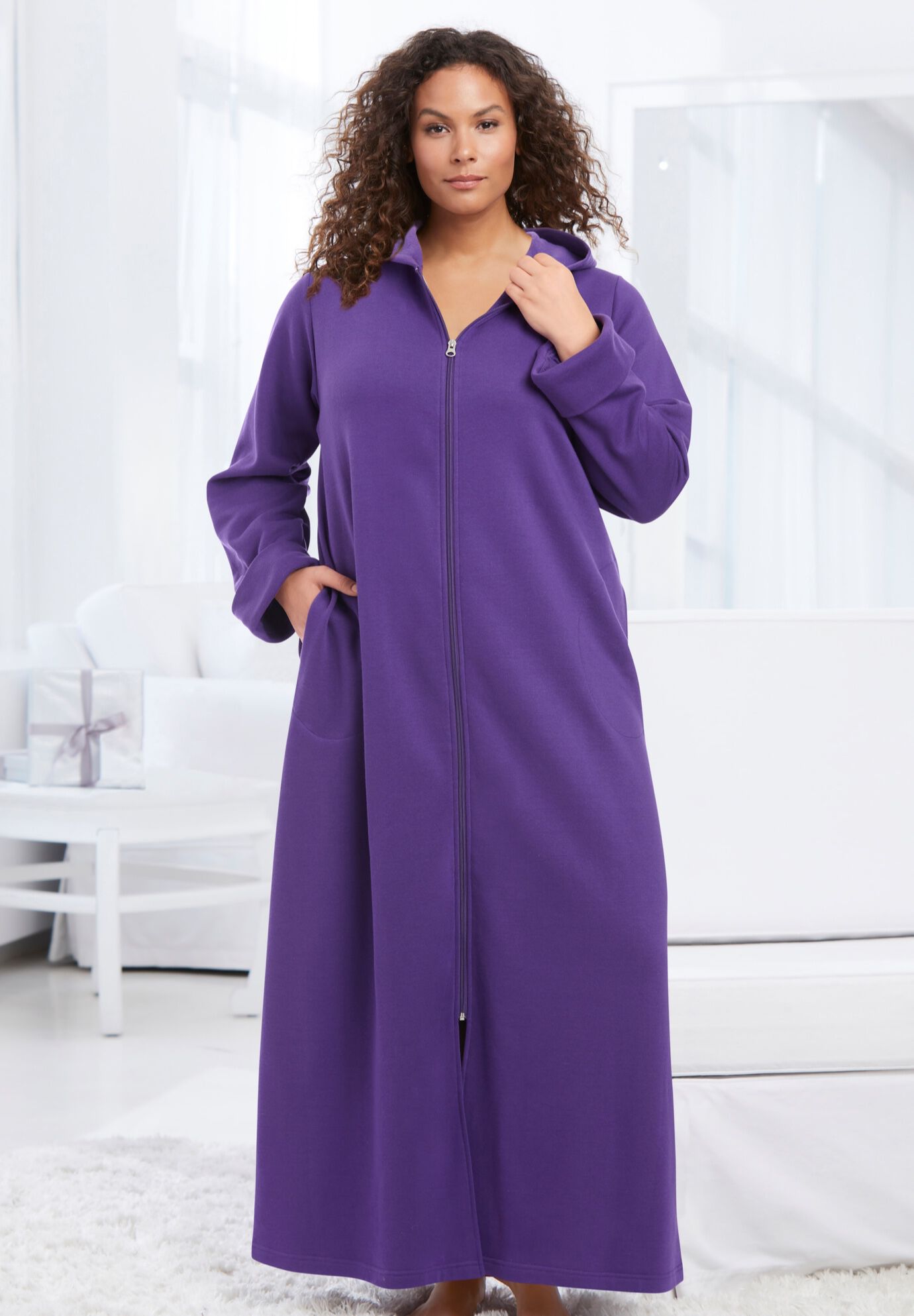Long Hooded Fleece Sweatshirt Robe Ellos