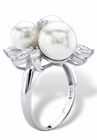 Platinum over Sterling Silver Simulated Pearl and Cubic Zirconia Ring, , on-hover image number 1
