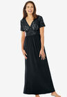 Long Lace Top Stretch Knit Gown, BLACK, hi-res image number null
