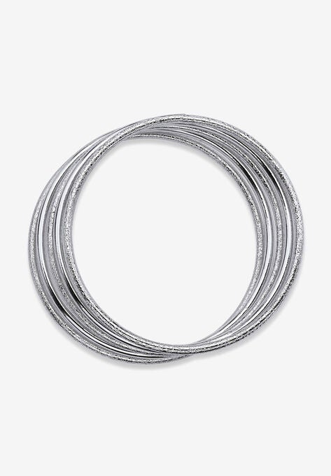 Silvertone 5 Piece Bangle Bracelet Set, 9", , on-hover image number null