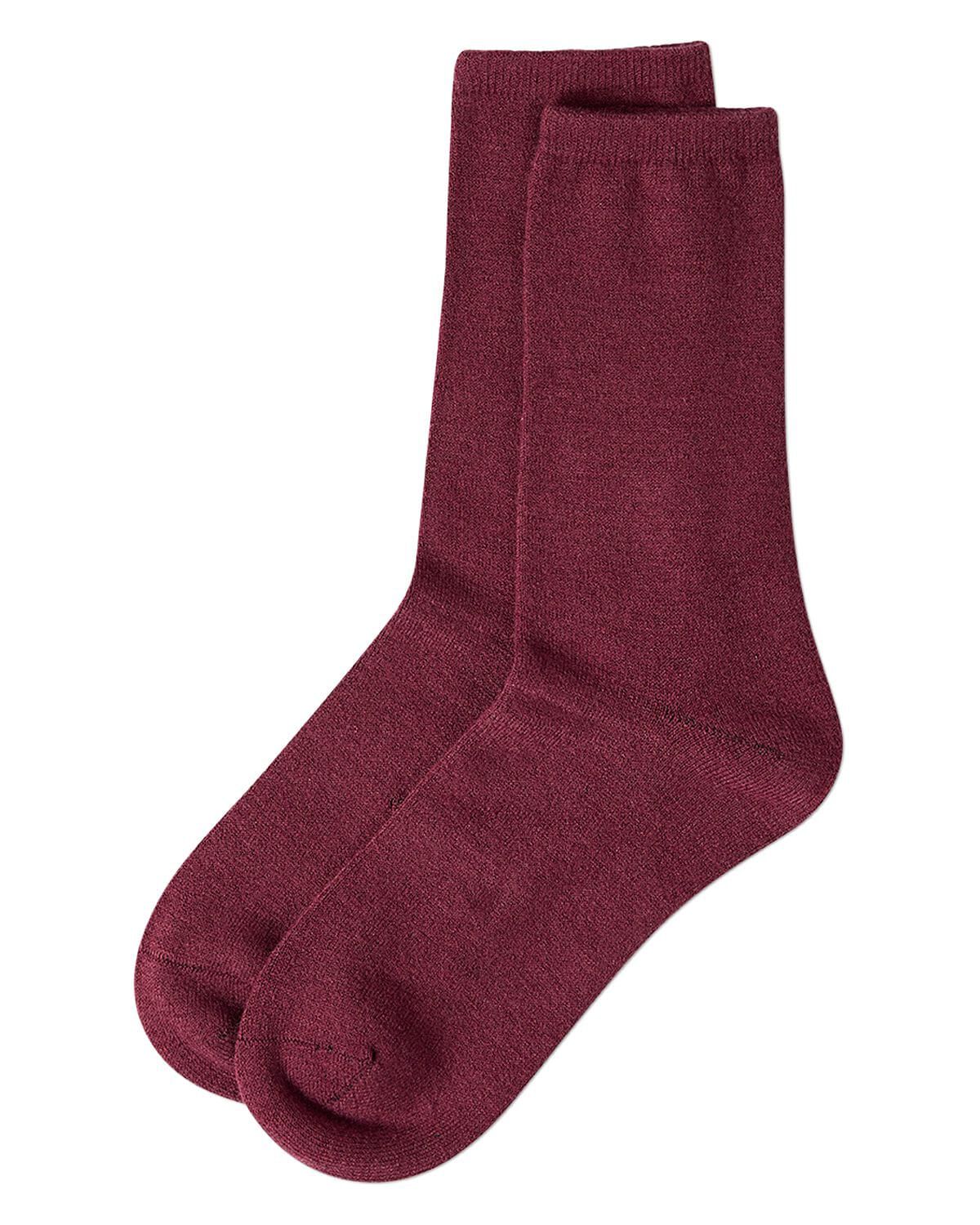 Women&#39;s Solid Soft Flat Knit Cashmere Blend Crew Sock, BERRY, alternate image number 2