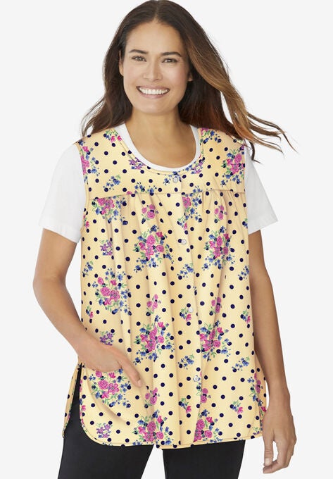 Snap-Front Apron by Only Necessities, BANANA DOT FLORAL, hi-res image number null