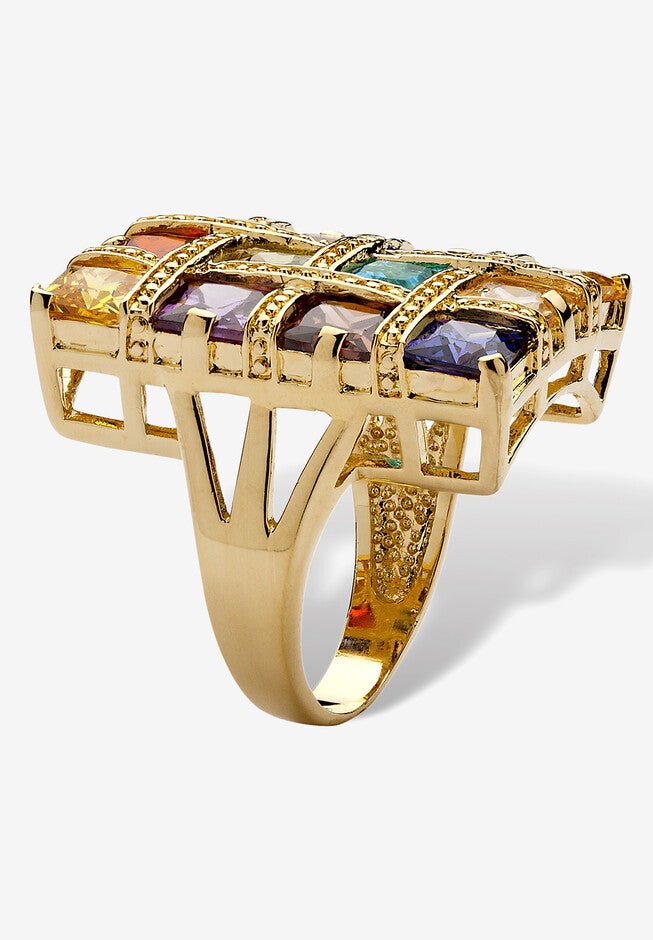 Yellow Gold-Plated Princess Cut Multi-Color Cubic Zirconia Ring, , on-hover image number null