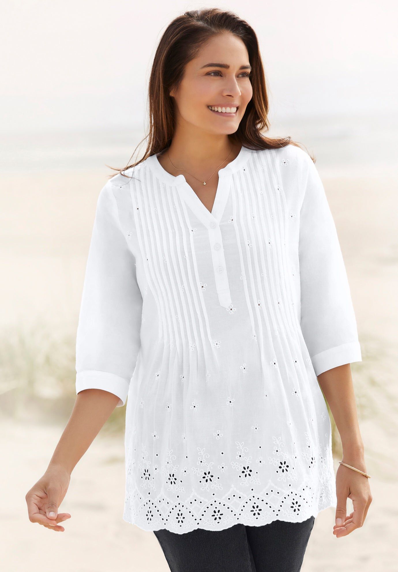 Top, Pintuck Embroidered main image 0