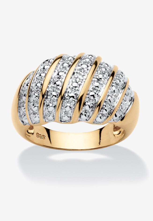 Yellow Gold-Plated Sterling Silver Genuine Diamond Accent Dome Ring, DIAMOND, hi-res image number null