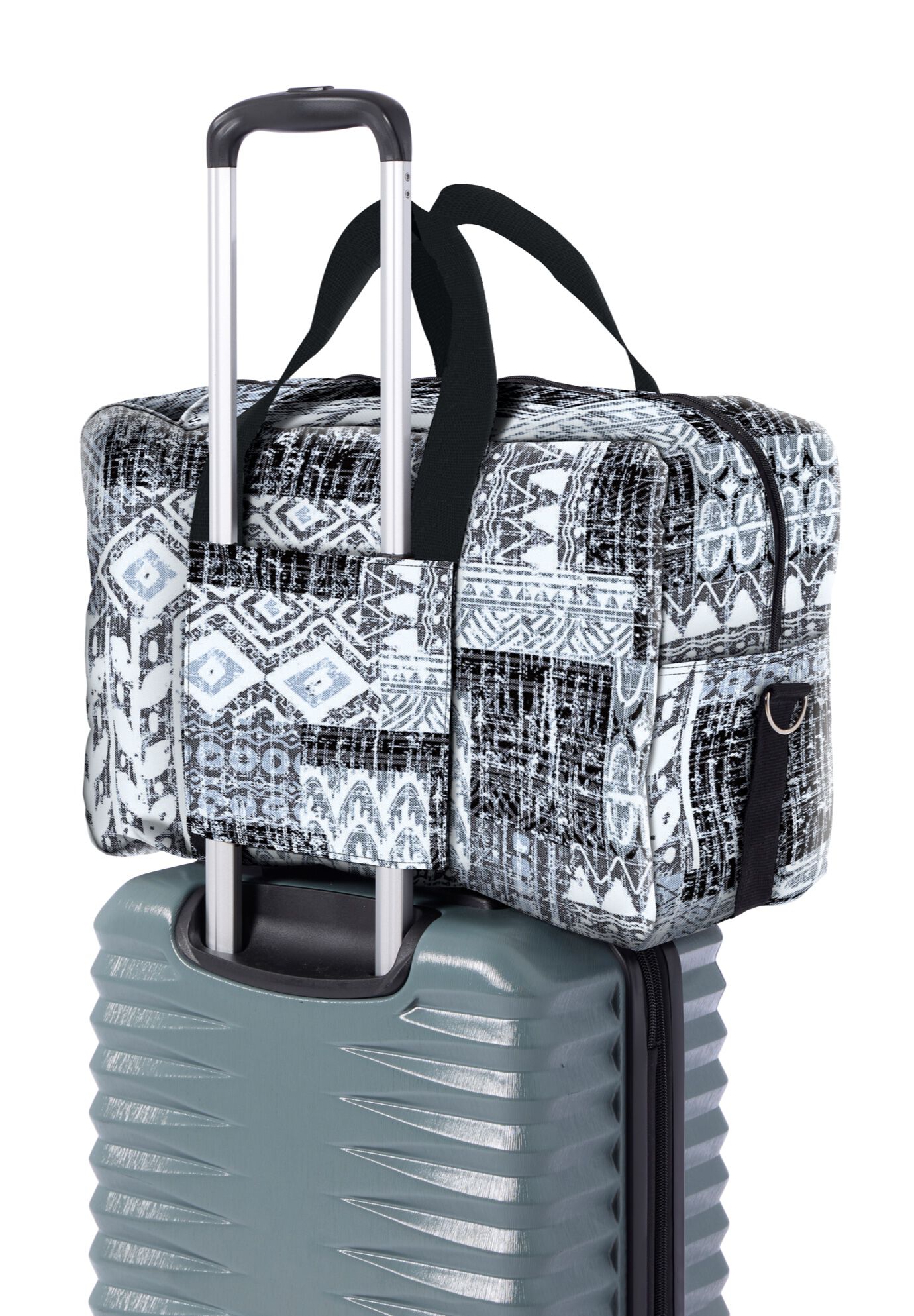 Foldaway Duffle, BLACK GEO PATCHWORK, alternate image number 3
