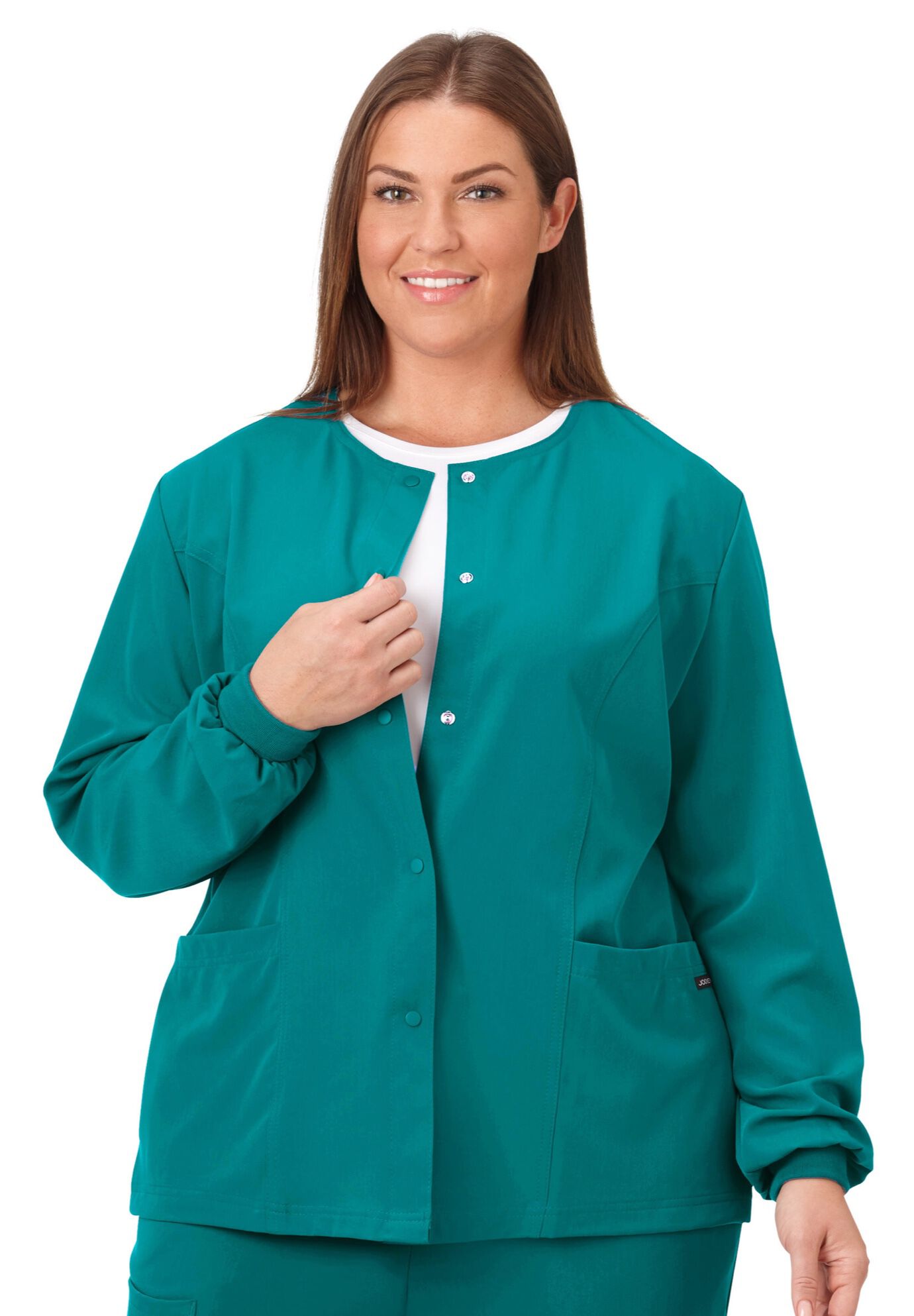 Jockey Scrubs Women's Snap to it Warm-Up Jacket, TEAL, hi-res image number 0