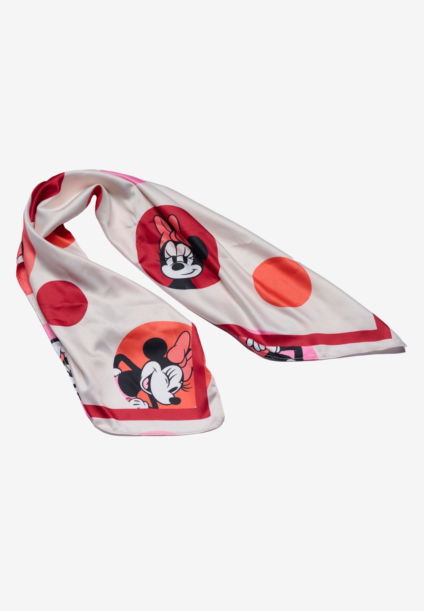 Disney Minnie Mouse Silky Scarf 27 inches x 27 inches Large Red Bow Icon Square Head Wrap, RED, alternate image number 4