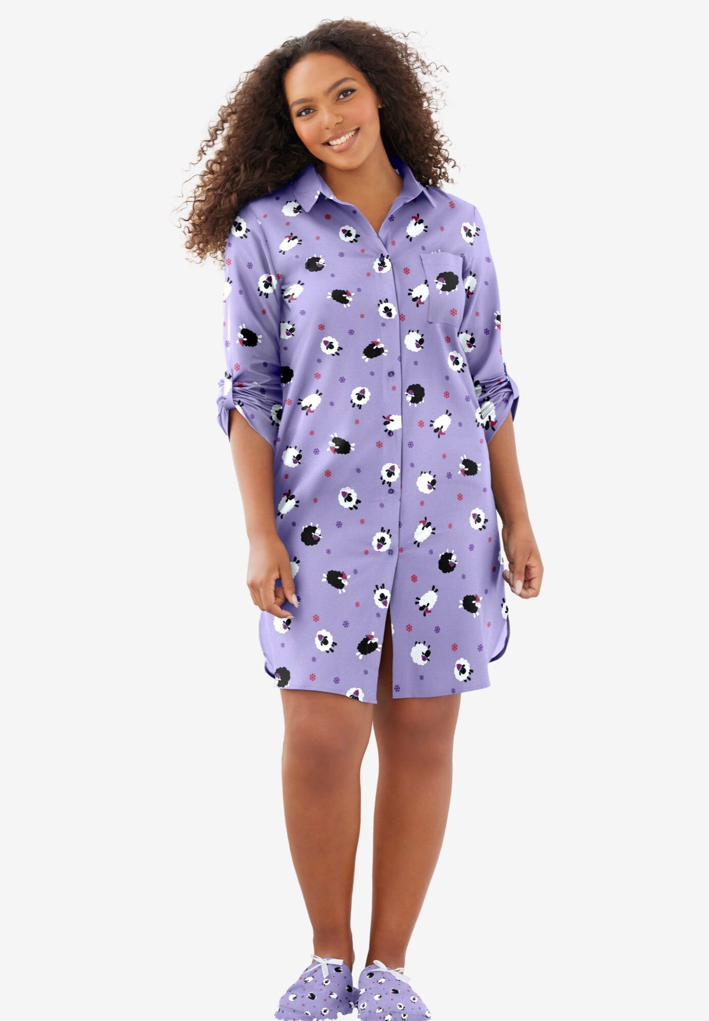 Matching Flannel Sleepshirt & Slipper, Soft Iris Sheep, , hi-res image number 0
