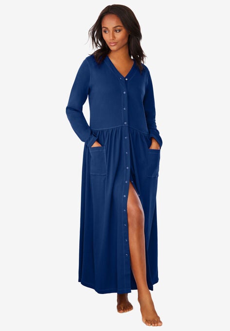 Long Snap-Front Knit Lounger , EVENING BLUE, hi-res image number null